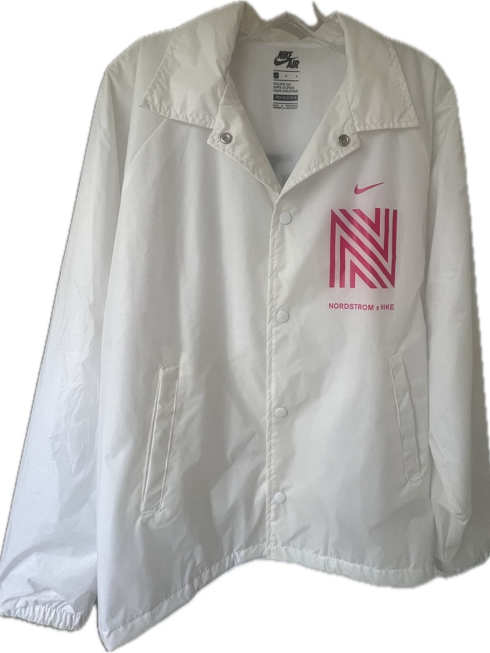 Nike White Coach Jacket with Pink Logo